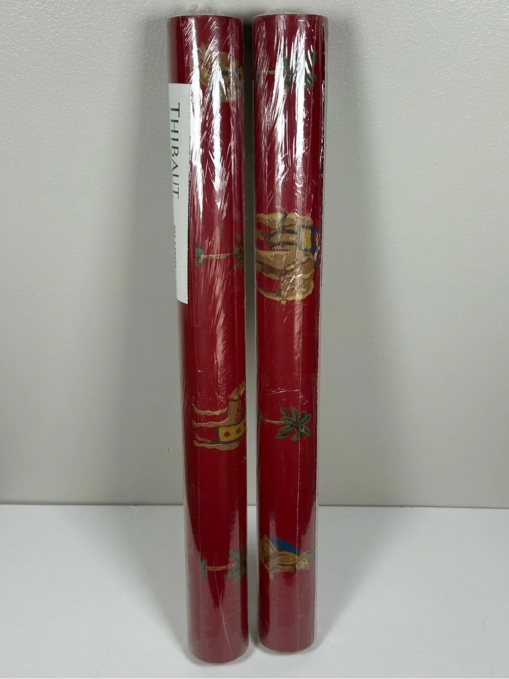 Vintage Set of Two Rolls Thibaut Red Wallpaper Monkeys Elephants Camels T6435